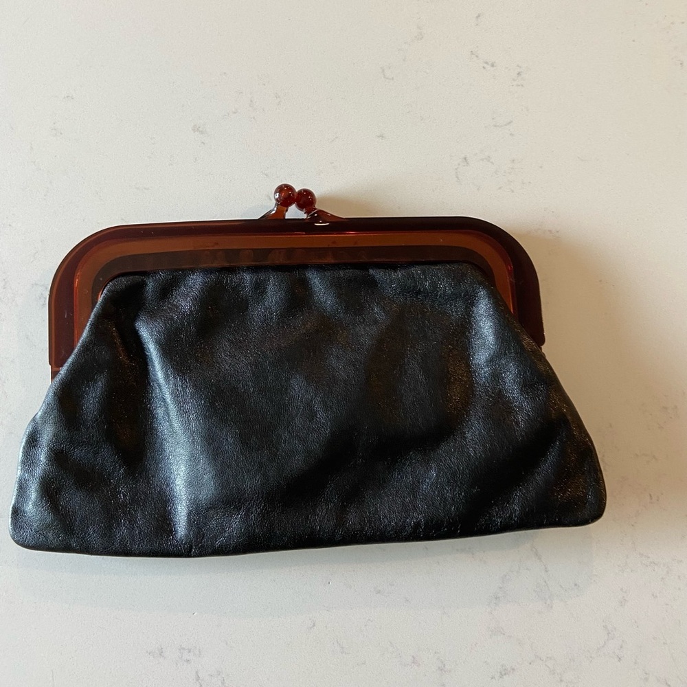 Vintage‼️‼️ Black Leather Clutch with Brown Frame